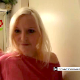 A blonde, German woman speaks to the camera and proceeds to take a huge shit and a piss on a paper plate.